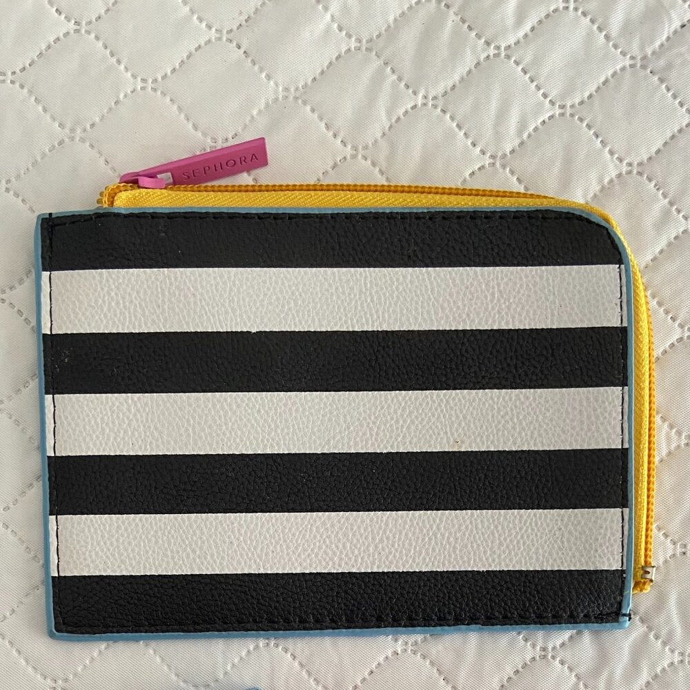 Sephora Mini Makeup Bag or Coin Purse Wallet Black and White Stripes